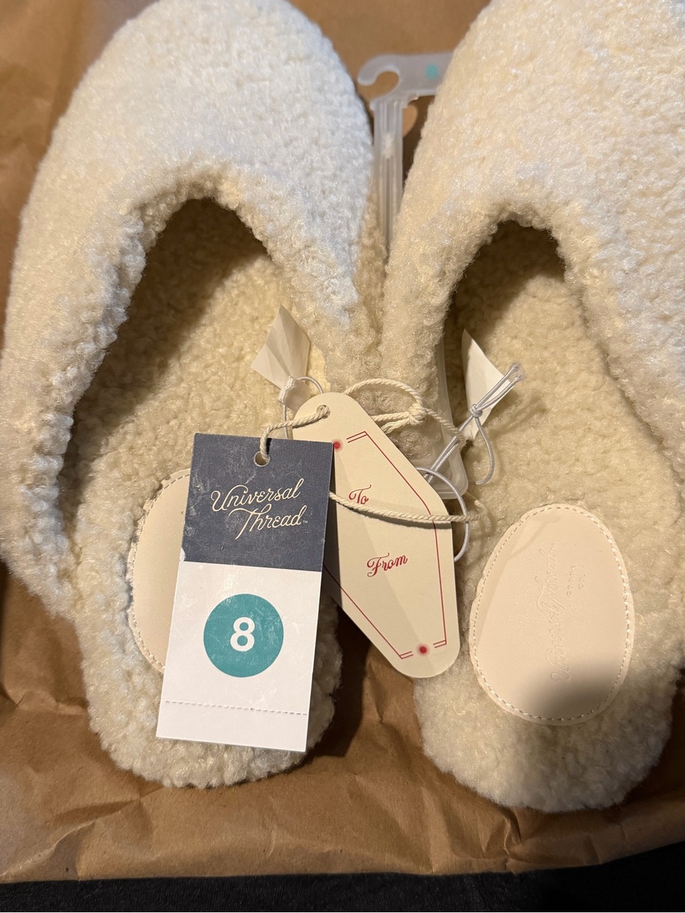 Universal Thread Cream Plush Sherpa Slip-On Slippers